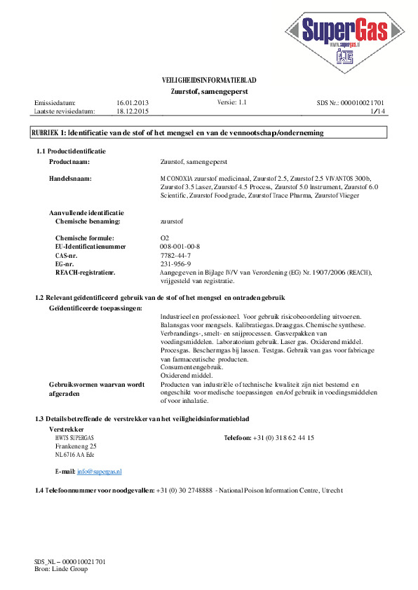 ADR ZUURSTOF